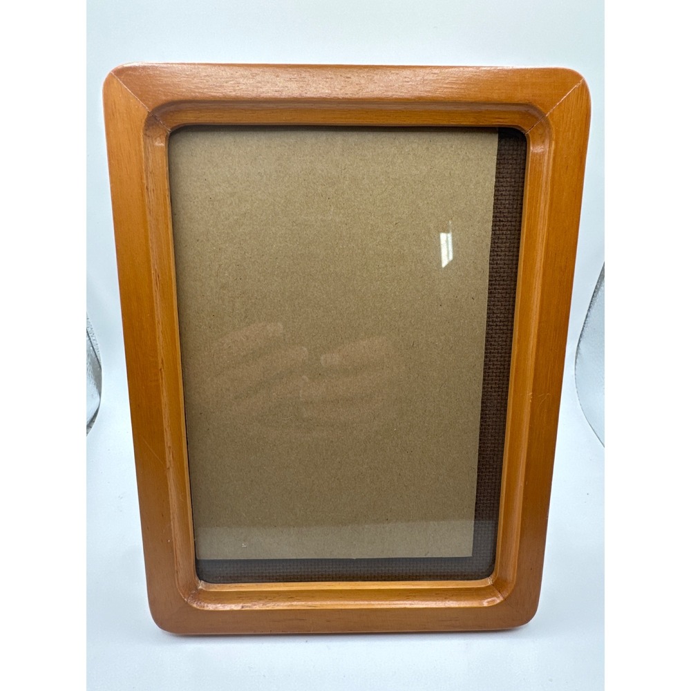 Vintage Solid Wood Picture Frame Honey Brown 5x7 Tabletop Wall Mount Glass
